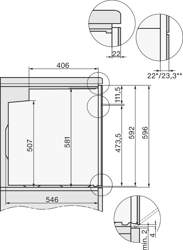 Схема встраивания 8 для духового шкафа Miele H 7464 BP OBSW с витрины новый