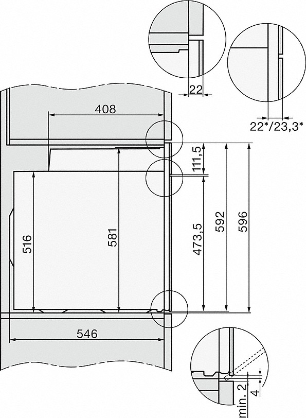 Схема встраивания 4 для духового шкафа Miele H 7260 BP EDST/CLST с витрины новый