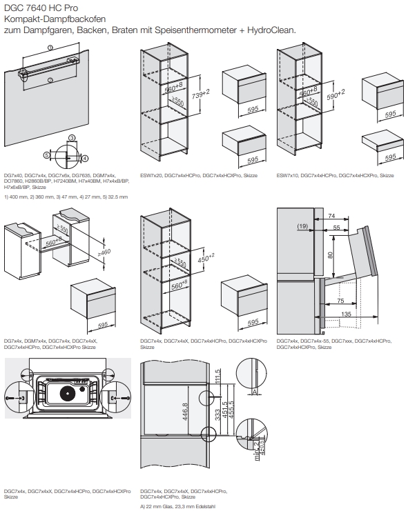 Схема встраивания для пароварки Miele DGC 7640 HC Pro OBSW