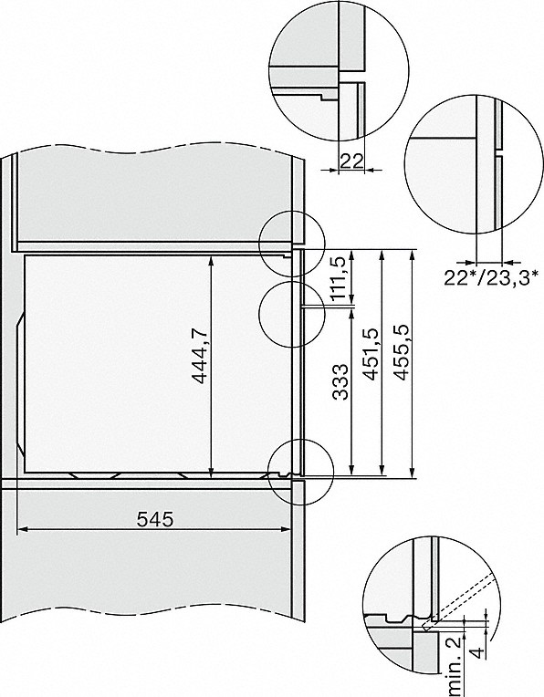 Схема встраивания 3 для микроволновой печи Miele H 7140 BM EDST/CLST